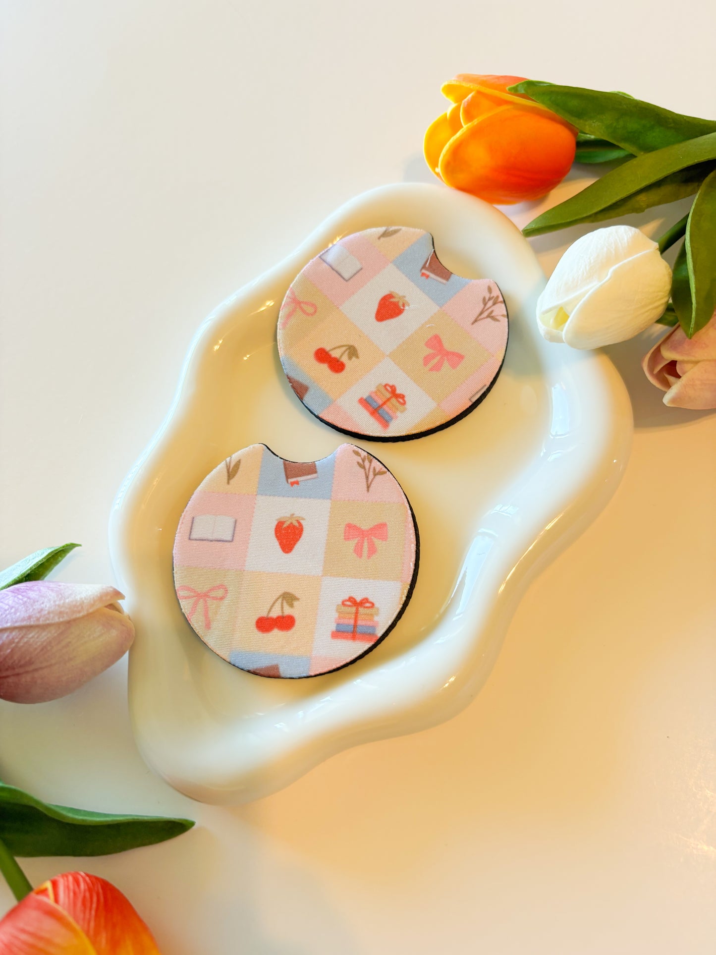 spring reads -car coasters set of 2