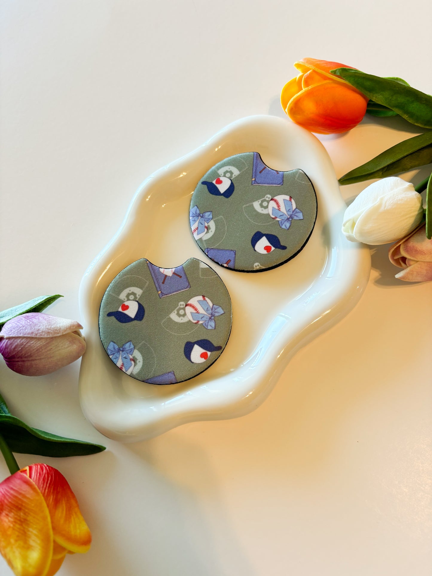 baseball romance -car coasters set of 2