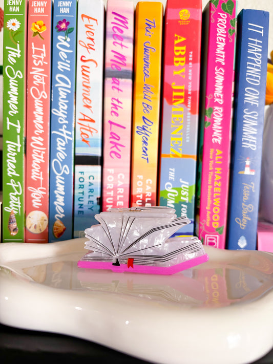 Pink Open Book Hair Clip